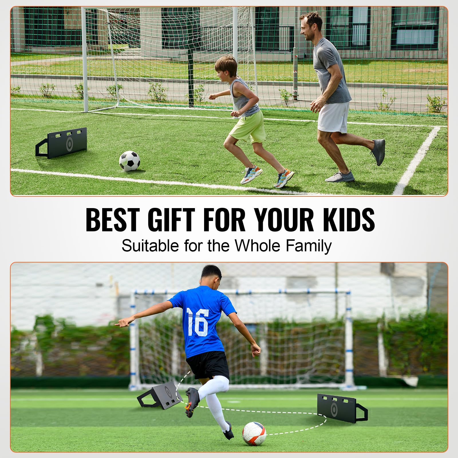 VEVOR Planche de Rebond de Football, Mur de Football Portable 100 x 30 cm avec Rebond à 2 Angles, en PEHD, équipement d'entraînement de Football pour Enfants, Adultes, entraînement de Passe et de tir