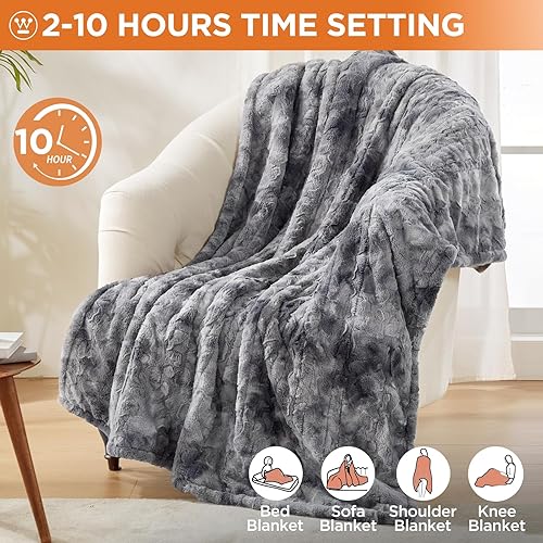 Miniatura 3 de Westinghouse Manta térmica eléctrica, de piel sintética con 6 niveles de calefacción y apagado automático, suave y acogedora manta lavable de sherpa