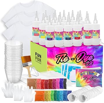 CraftBud Tie Dye Kit for Kids & Adults, 200 Pieces - Includes 3 Unisex Kid T-Shirts Small, Medium, Large, 18 Colors, Guide Book & Much More- Tie Dye Kit for Large Groups & for Outdoor Activities