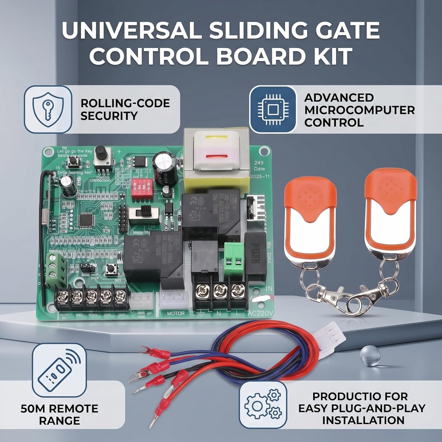 Marhynchus Sliding Gate Opener Control Board, Advanced Microcomputer Control Remote Control Capability with Rolling Code Anti Interference Remote Control, (110V)