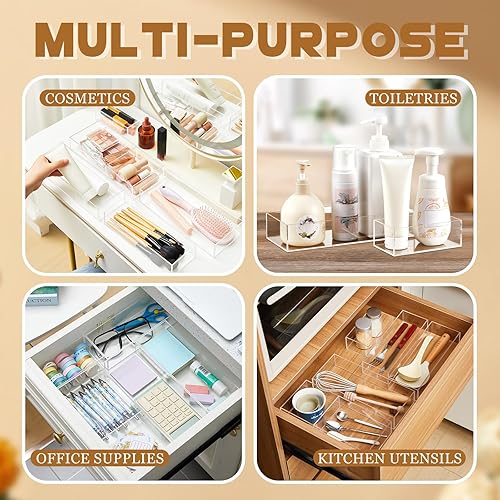 Miniatura 7 de Paquete de 5 organizadores de cajones de escritorio de acrílico, bandejas organizadoras de cajones de maquillaje, cubos de almacenamiento para