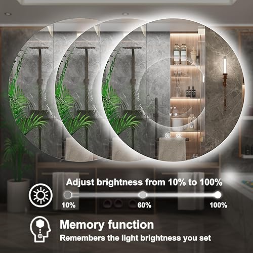 Miniatura 2 de Espejo LED redondo, espejo LED retroiluminado redondo de 32 pulgadas, espejo de tocador de baño con luces, espejo de maquillaje iluminado circular