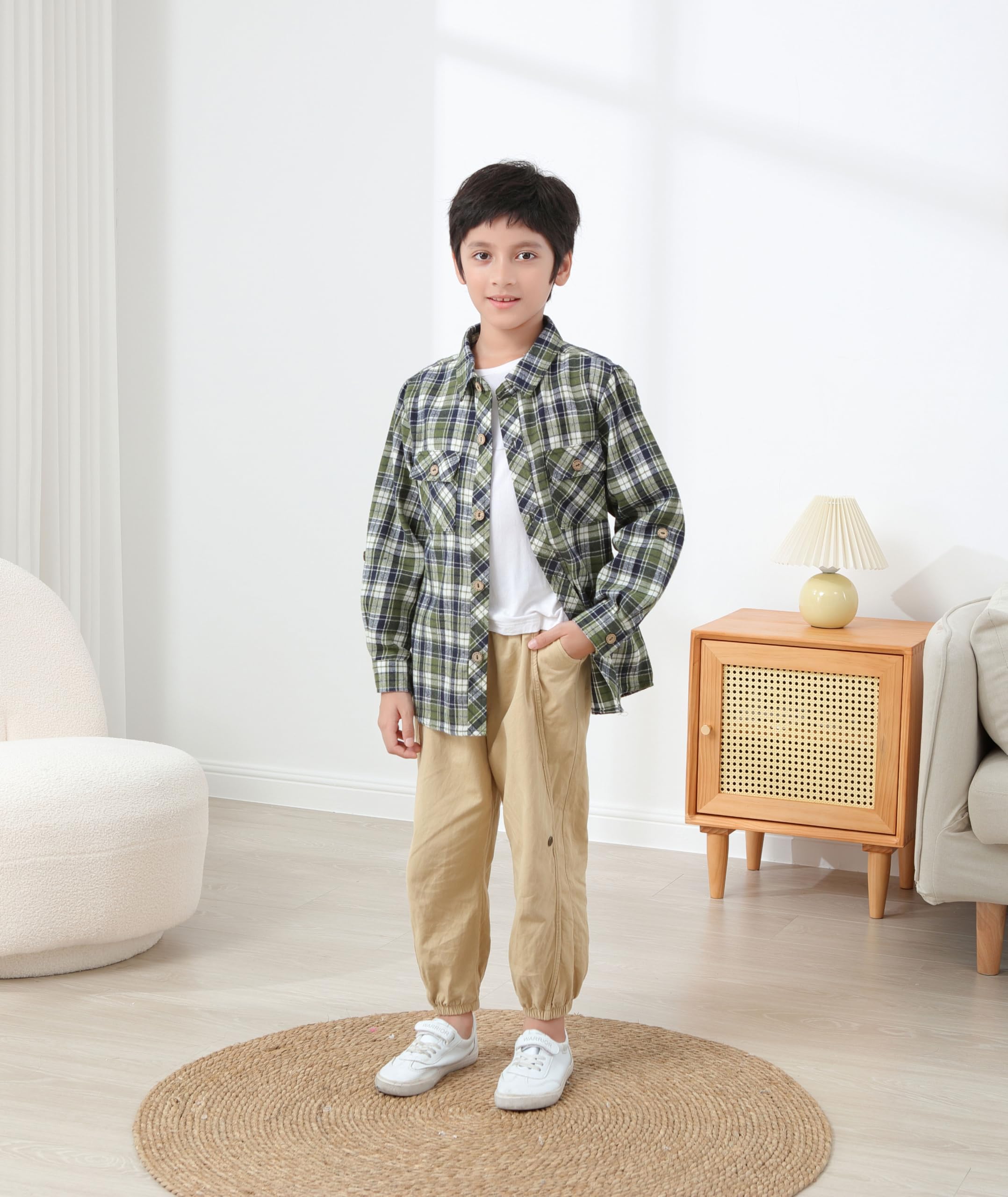 JACKETOWN Camicia Camicia da Bambino a Maniche Lunghe a Quadri per Bambini Camicia Casual per Bambini Camicie in Cotone Camicia per Bambini con Taschino sul Petto