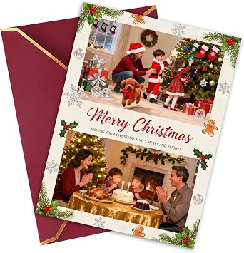 Personalized Christmas Cards - Custom Photo Christmas Cards with Envelopes 5x7-15 to 250 Pcs