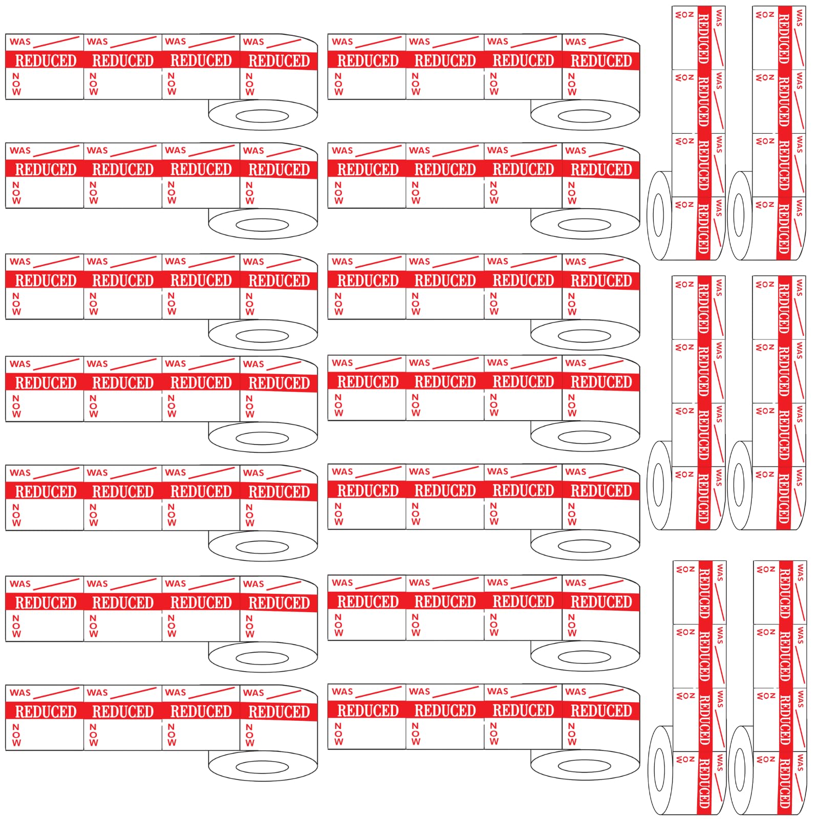 Bright Red Reduced was/Now Price Point Stickers, Sticky Labels (20)