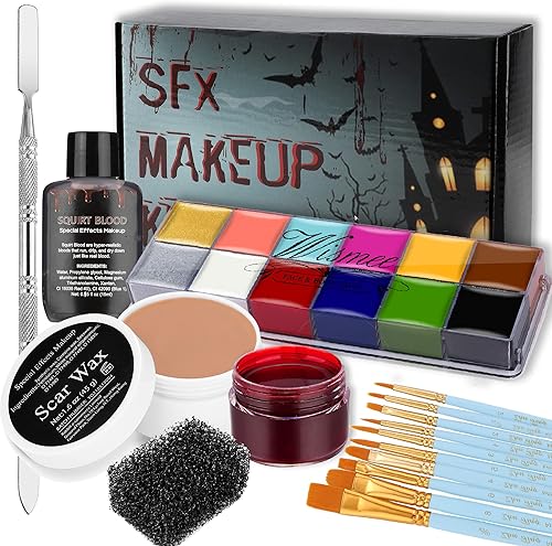 Miniatura 8 de Kit de pintura facial Sfx, kit de maquillaje de efectos especiales con cera de cicatrices de heridas, sangre de costra falsa, espátula de maquillaje