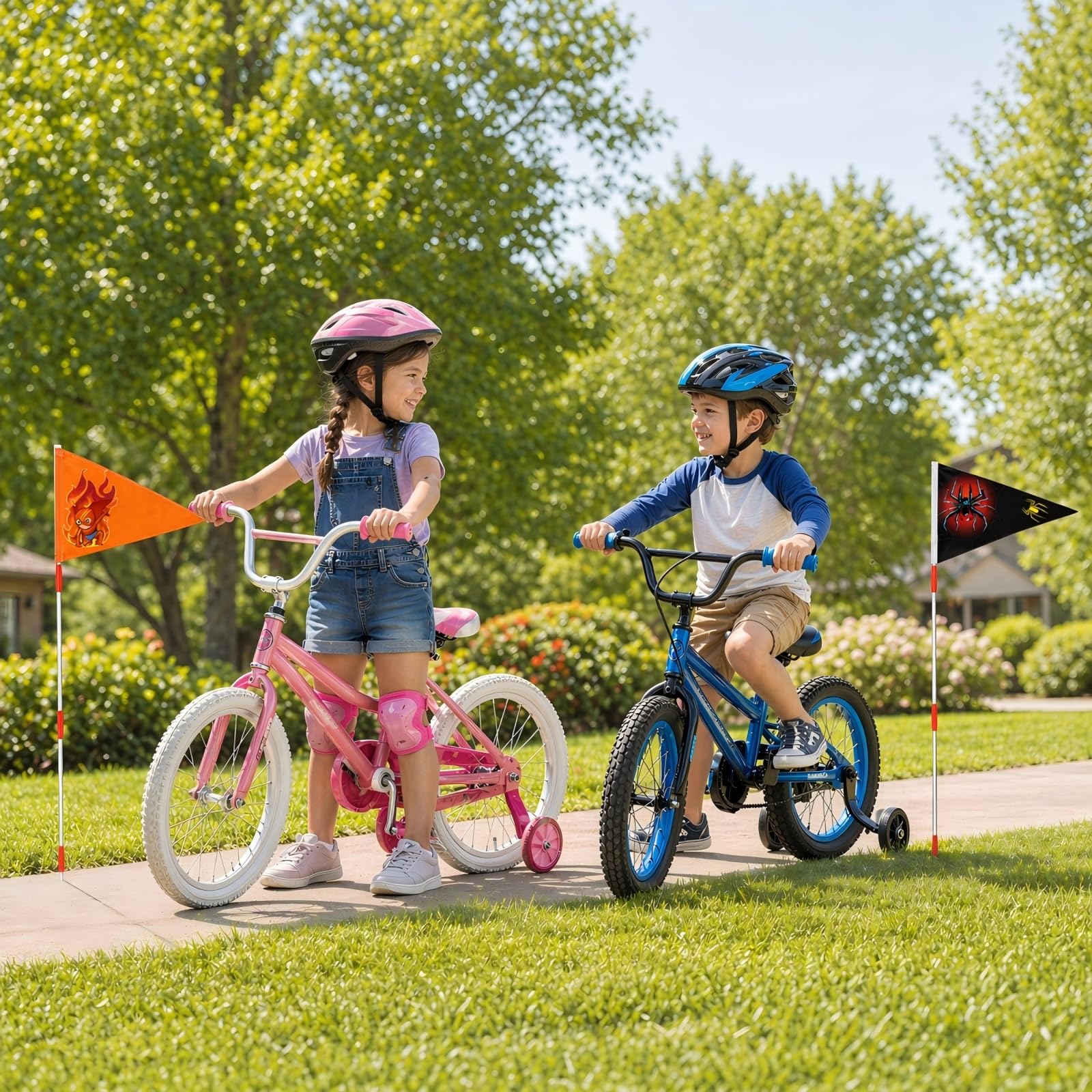 3 Pezzi gagliardetto per Bicicletta - Bicicletta Bandiera Sicurezza - Bandiere Regolabili a 5 aste - Adatto per Biciclette da Bambino