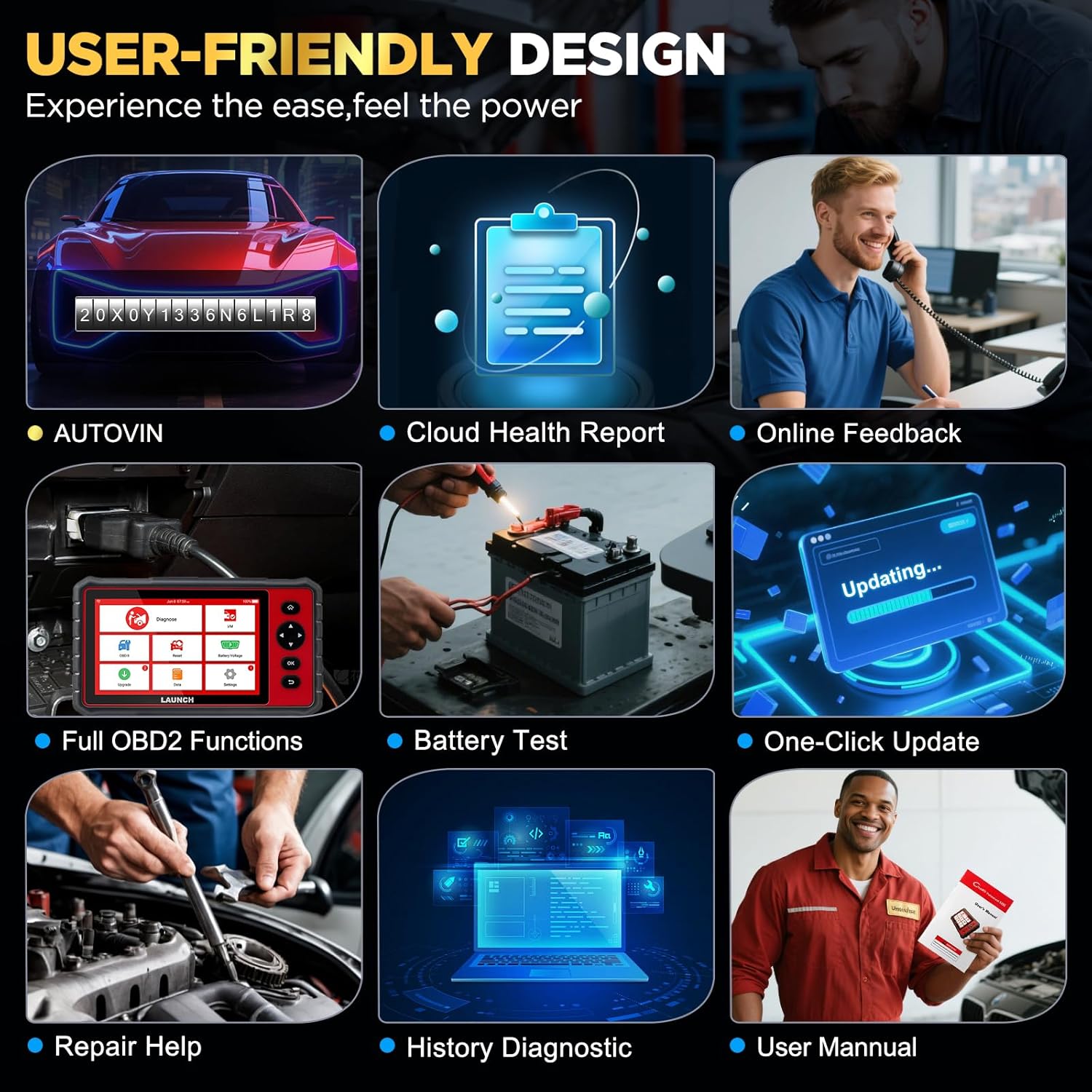 LAUNCH CRP909E brugergrænseflade, der viser opdateringsmulighed