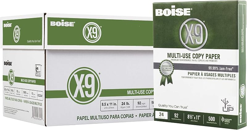 Boise Paper X-9 Multi-Use Copy Paper - 10 Ream (5000 Sheets) | 8.5" x 11" Letter | 92 Bright White - 24 lb. | CC2241-CTN