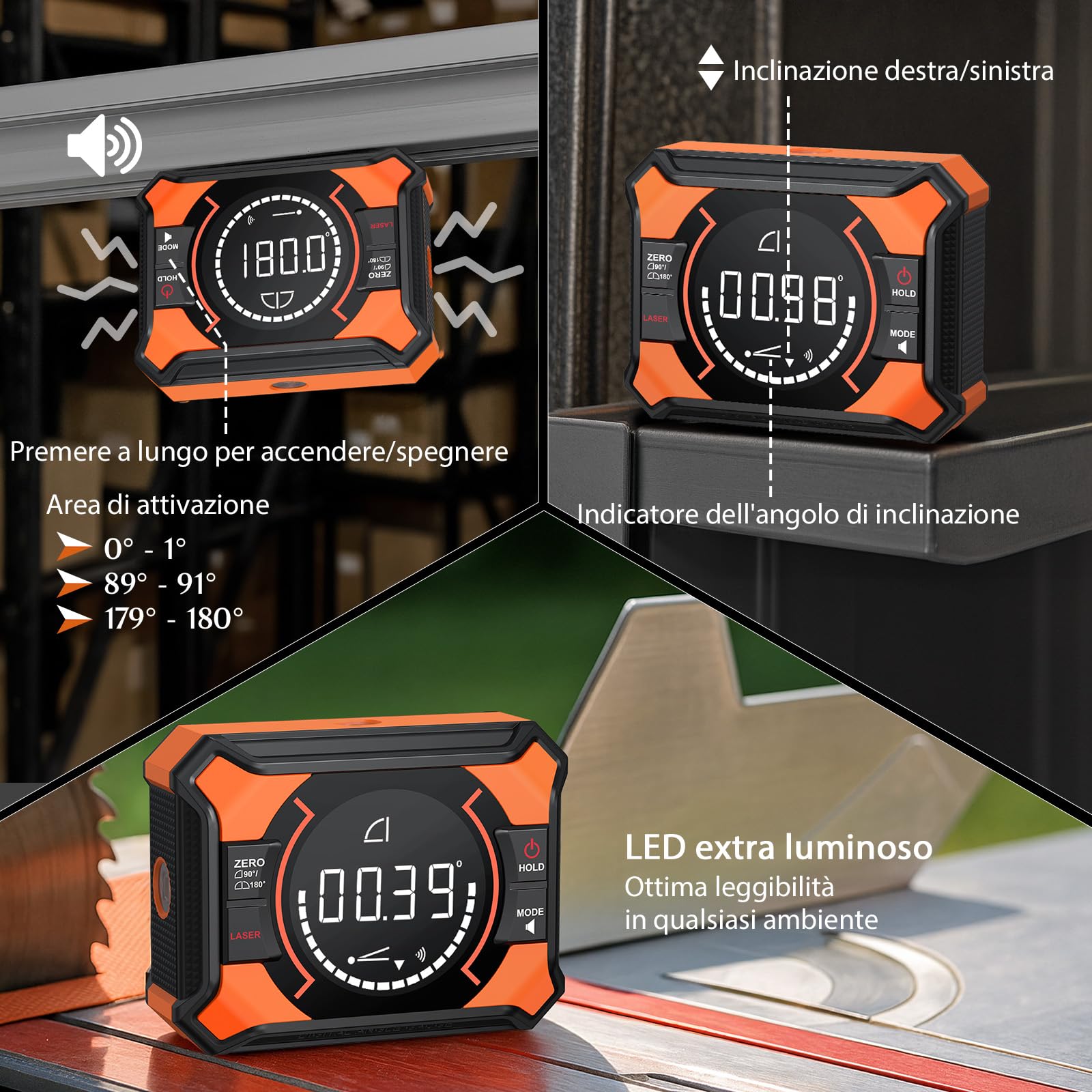 Level Box Digitale 3-in-1,LCD Inclinometro Magnetico Ricaricabile,Angle Finder con Laser Verticale Orizzontale e Incrociata 4x90°2x180°,4 Unità di Misura, per Falegnameria Costruzioni