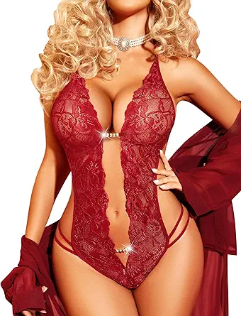Avidlove Women One Piece Lingerie Sexy Lace Bodysuit Deep V Teddy Babydoll Nightgown XS-XXL