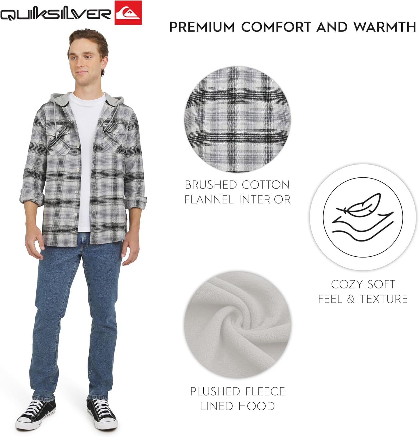Quiksilver Men's Regular Fit Cozy Soft Button Down Hooded Flannel Shirt (S-XL) - Image 3