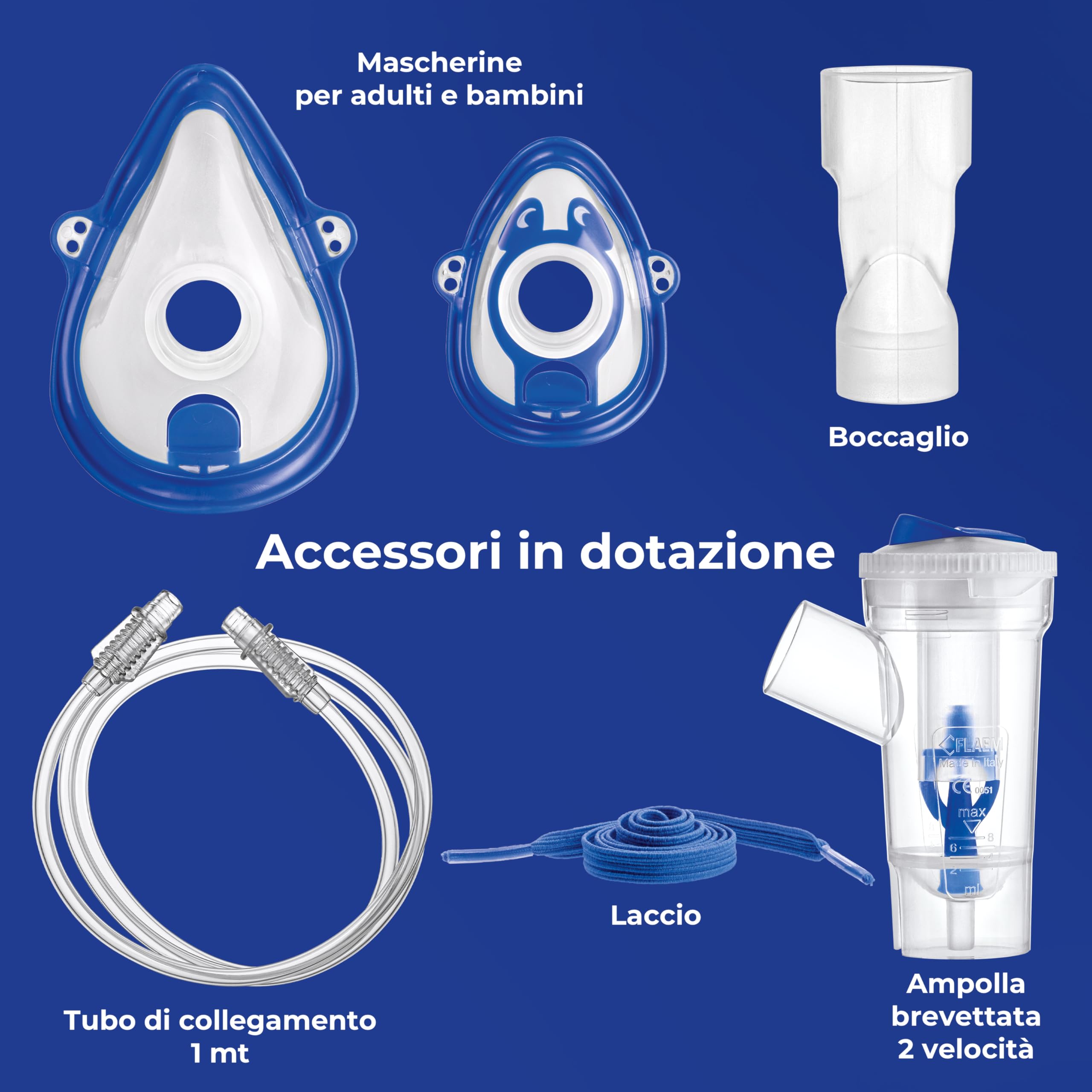 Flaem, ProfiNeb 2024, Aerosol Portatile Silenzioso per la cura delle Basse Vie Respiratorie, Macchina Aerosol Adulti e Bambini Certificato MDR completa di Mascherine Soft Touch, Made in Italy