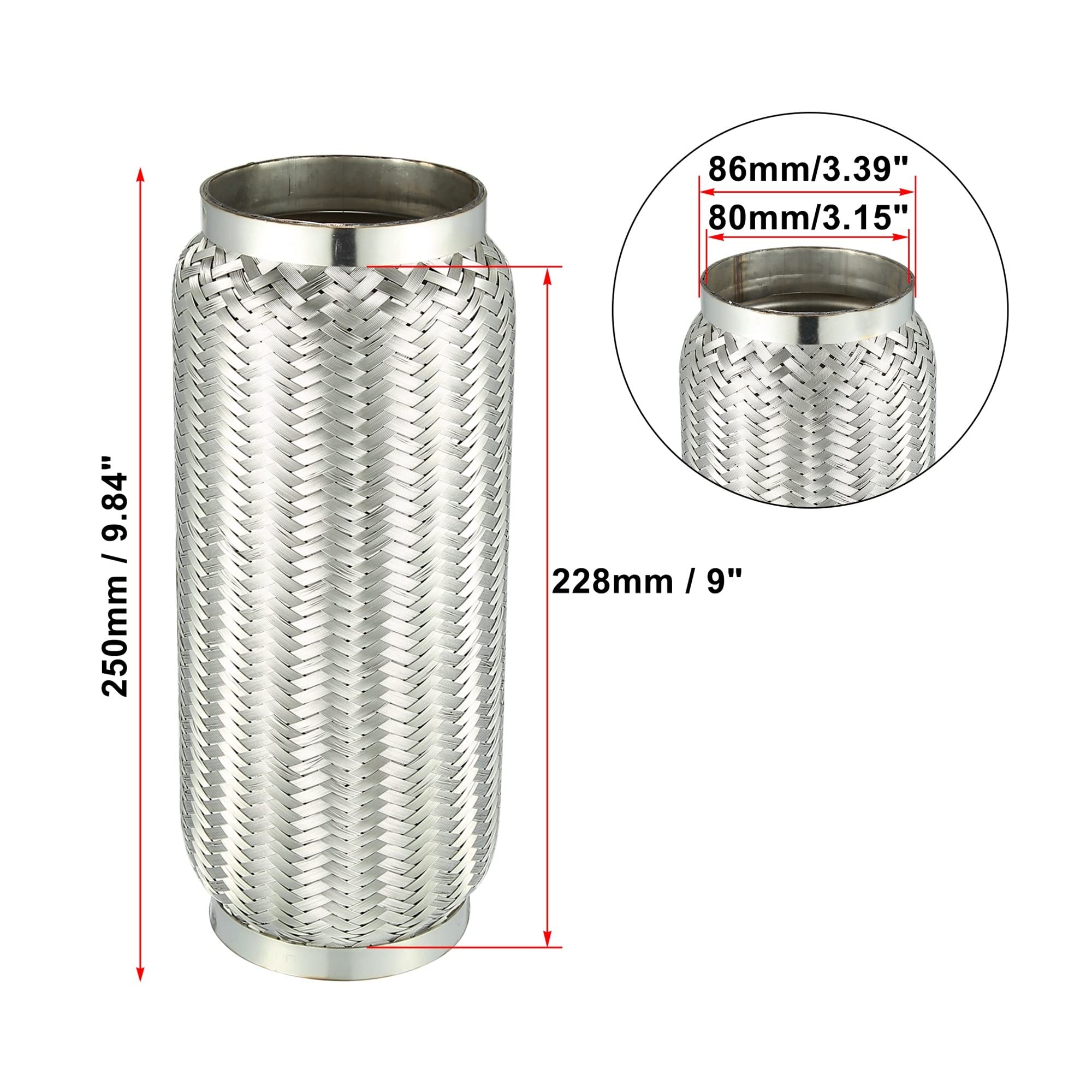 EMENAR Auspuff Schalldämpfer 51mm 63mm 80mm 90mm 100mm Auto Schalldämpfer Auspuff Flexrohr Flexible Schläuche Auspuffgelenk Schalldämpfer Edelstahl Auspuff (Farbe : 80x250x228mm)