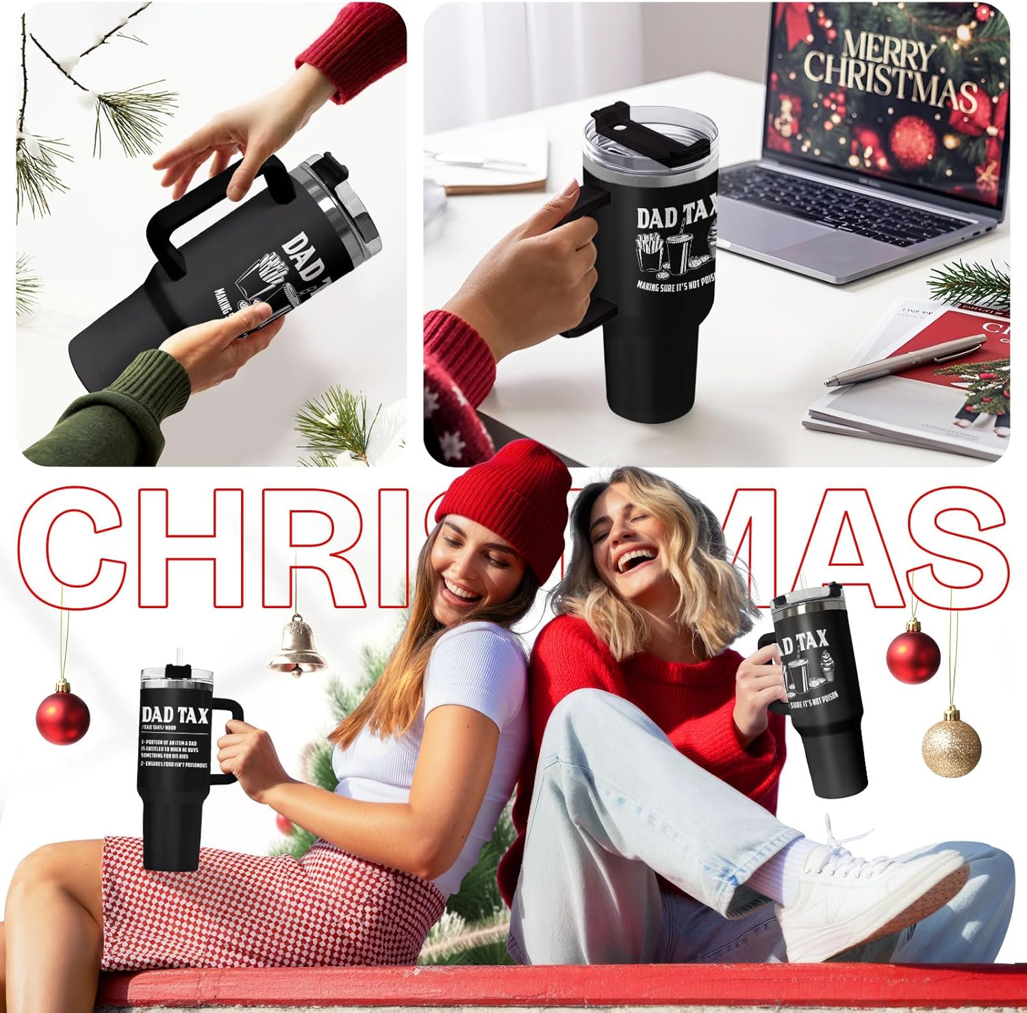 34HD Dad Tax Tumbler 40oz with Handle and Straw - Funny Daddy Making Sure It's Not Poison Insulated Stainless Steel Travel Coffee Mug - Father's Day Birthday Gift for Dad, Grandpa & Men - Image 8