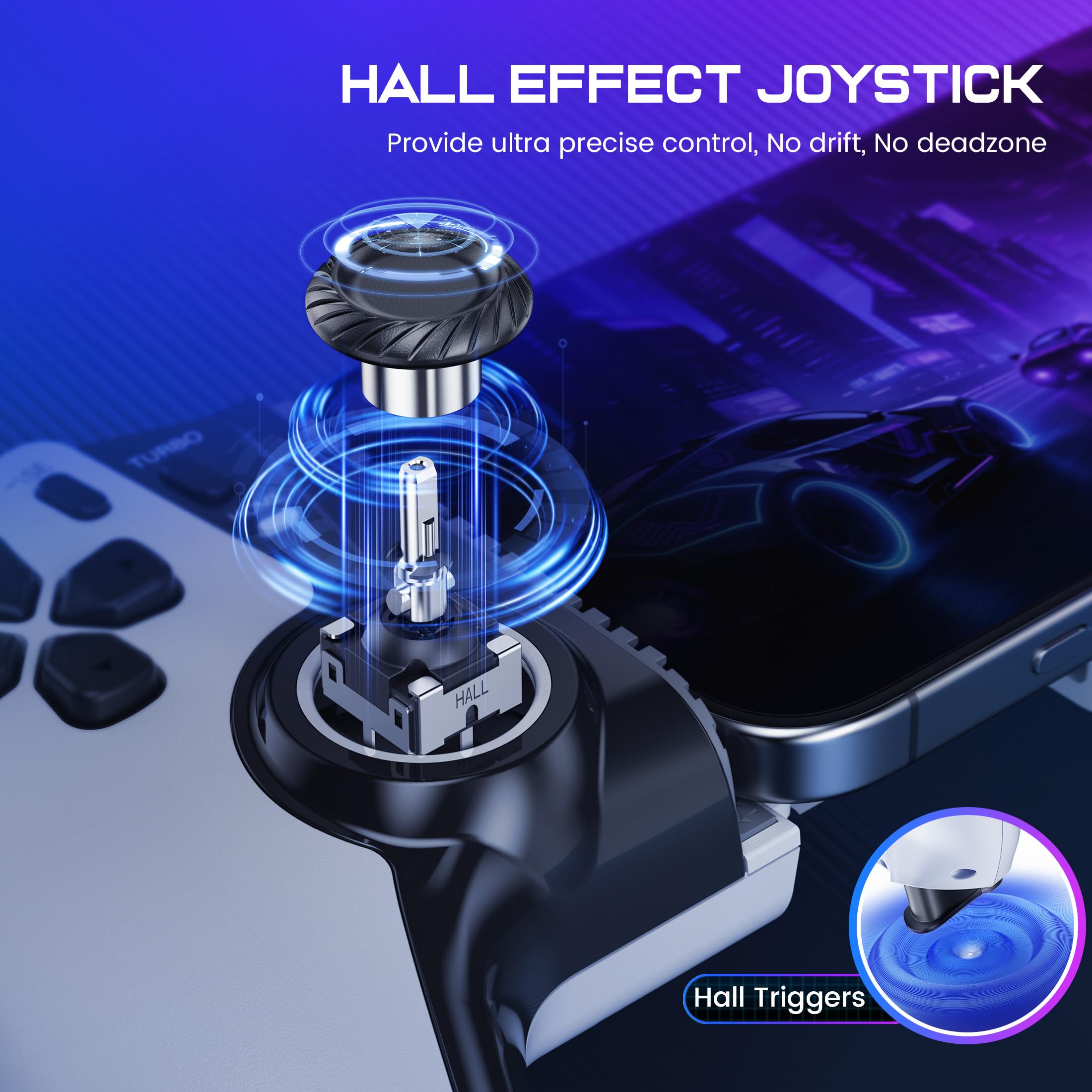 KICKDOT Controller wireless per iPhone/Android/iPad mini con joystick Hall, controller di gioco mobile a LED per iOS Supporto Xbox Cloud, Steam Link, GeForce Now, Arcade, Call of Duty, Roblox