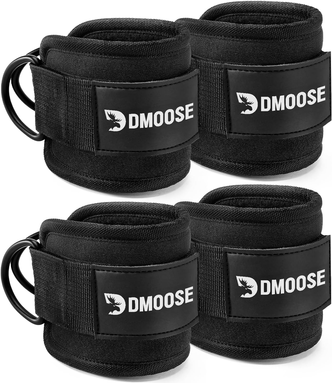 DMoose cable machine ankle cuff - One Size Fit with Premium Padding, ankle workout straps, Ankle Cable Straps for Workout, Booty Workouts, Leg Extension, Hip Abductors (Black Pack of 4)