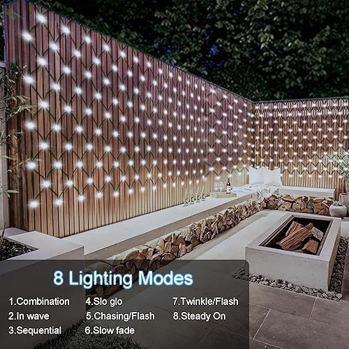 Miniatura 3 de echosari 100 luces LED de red solar para exteriores, 5 pies x 5 pies, luces de malla de arbusto, alambre verde con 8 modos de encendido y apagado