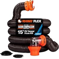 Camco RhinoFLEX 15ft RV Sewer Hose Kit w/ Clear Elbow & 4-in-1 Adapter - Flexible Durable RV Dump Hose (39770)