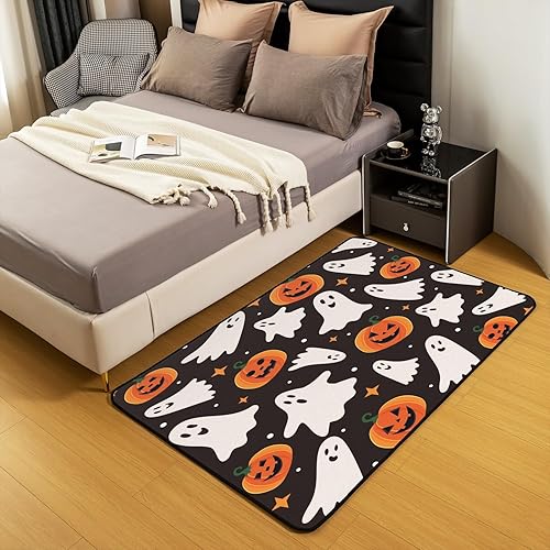 Miniatura 4 de Alfombras de Halloween para sala de estar, 5 x 7 pies, ideales para niños, niñas, farol de calabaza, juego de alfombras decorativas, tapete