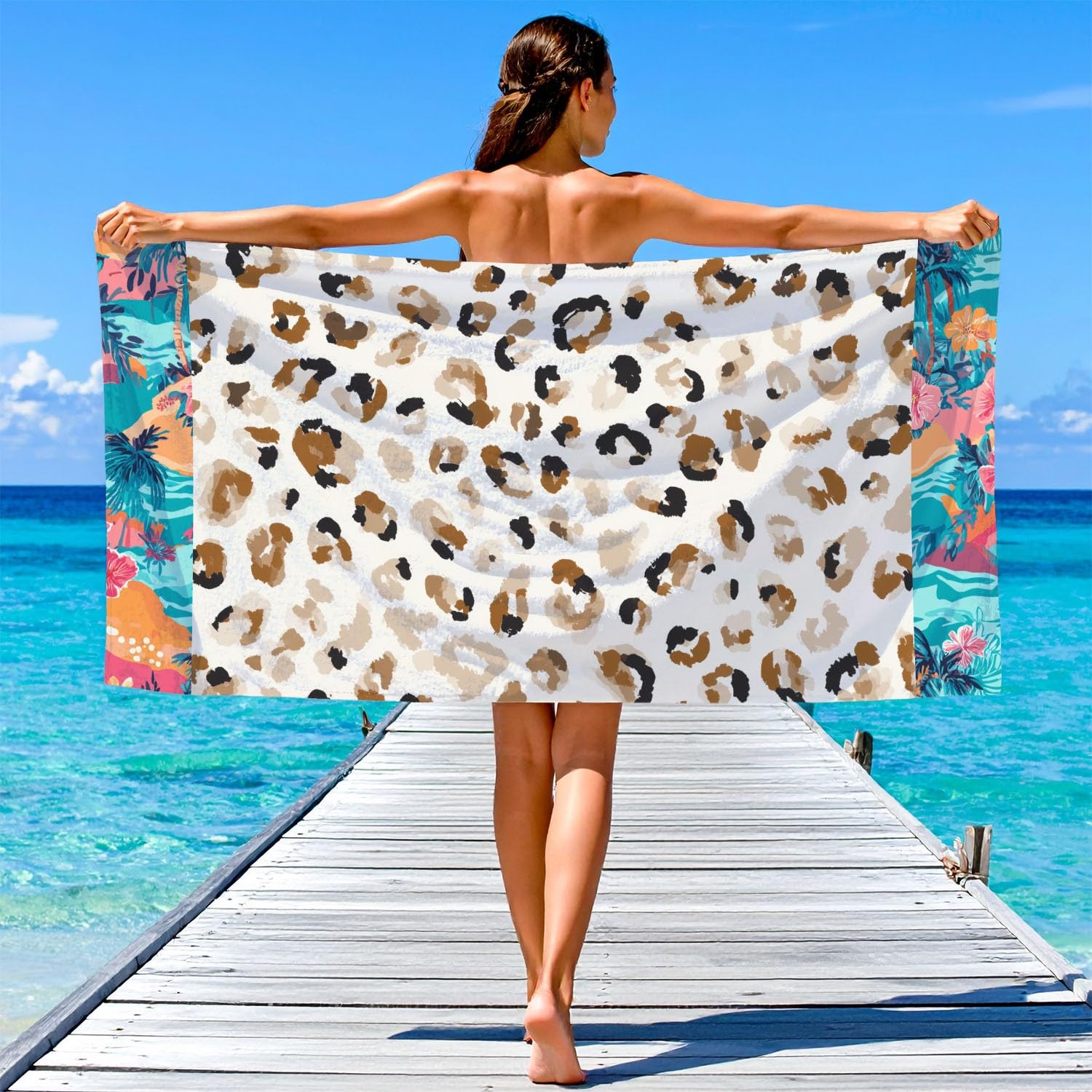 Toalla de playa moderna y clásica, de secado rápido, sin arena, ligera, de microfibra, para natación, viajes, vacaciones, moda, exclusiva, vanguardista, moderna, con textura de animales, 200 x 100 cm