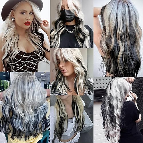 Miniatura 6 de Extensiones de cabello sintético de 22 pulgadas, multicolores con reflejos de fiesta, extensiones de cabello sintético con clip, extensiones de