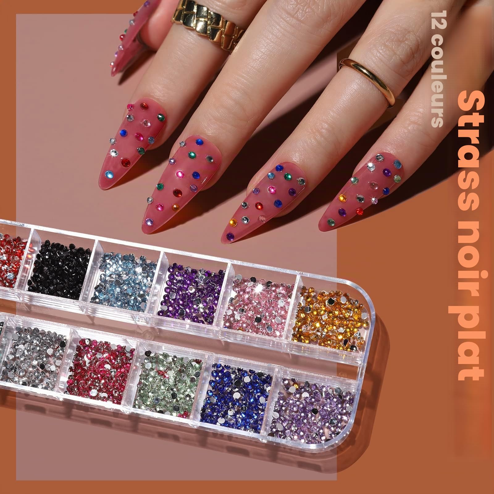 FANDAMEI Kit Nail Art - Pinceaux, Dotting Pens, Autocollants, Strass, Paillettes Papillon, Feuille d'Or pour Décoration d'Ongles (Rose)