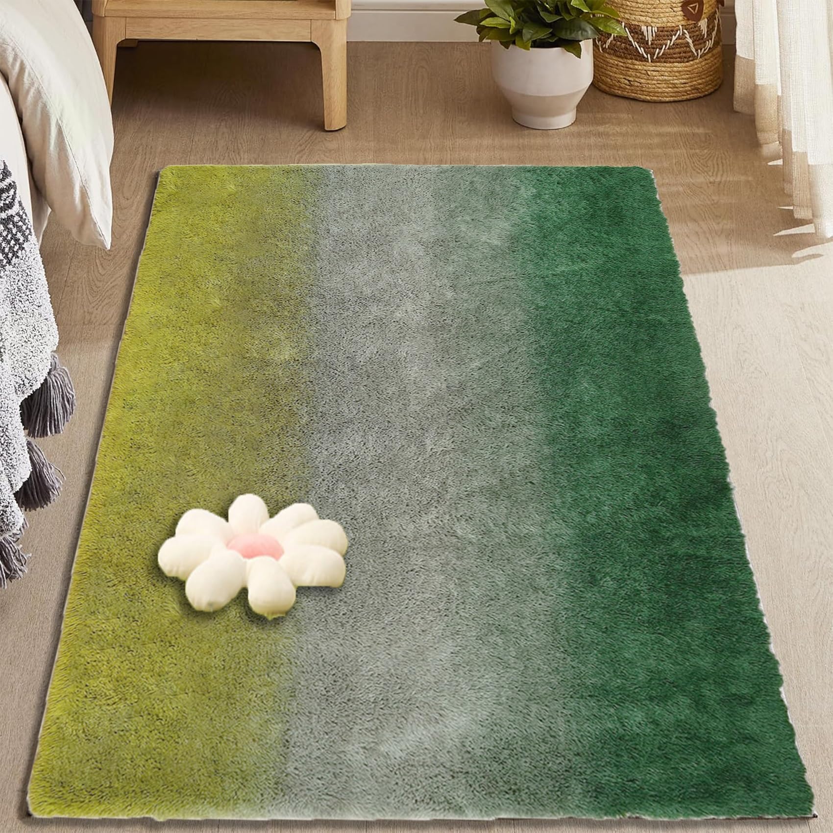 CUIMEI Alfombra Salon Pelo Largo 195 x 250 cm, Lavable Suave, Pelo Largo, Esponjosa Shaggy, Peludas Que No Se Desprenden, para Sala de Estar Suave Pelo Largo Fluffy Alfombra, Verde