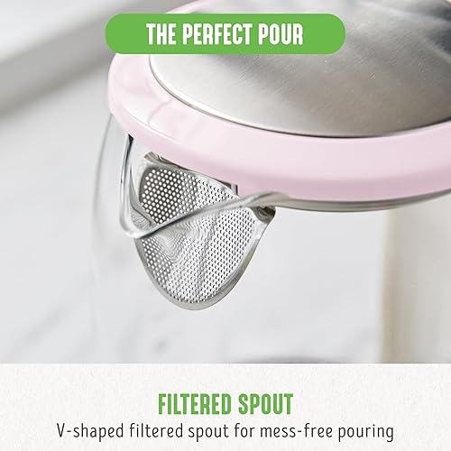 Miniatura 6 de GreenLife Hervidor eléctrico de vidrio de 1.7 litros, uso fácil de un toque, calentamiento rápido, boquilla filtrada, base LED, apagado automático,