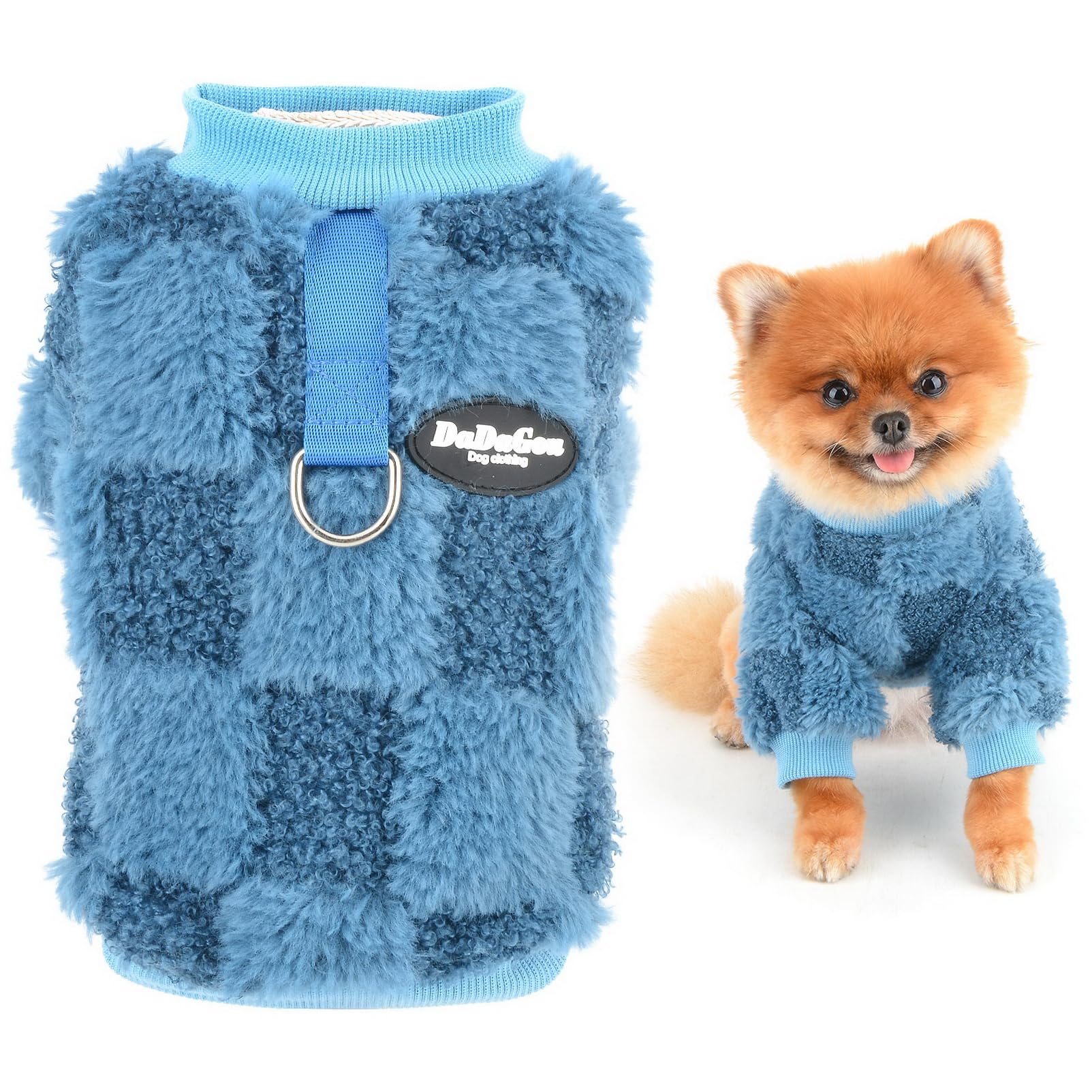 SMALLLEE_LUCKY_STORE Dog Fuzzy Sweater for Small Dog Patchwork Pet Pullover Sweatshirt with D-ring