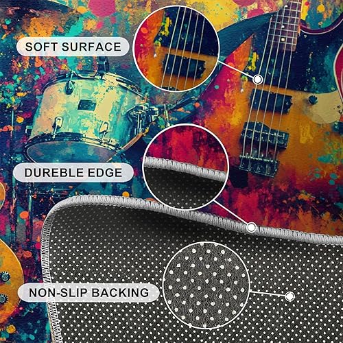 Miniatura 63 de Alfombra de instrumentos musicales – Alfombras de 4 x 5 pies para sala de estar, alfombra de área musical, alfombra de área musical, alfombra