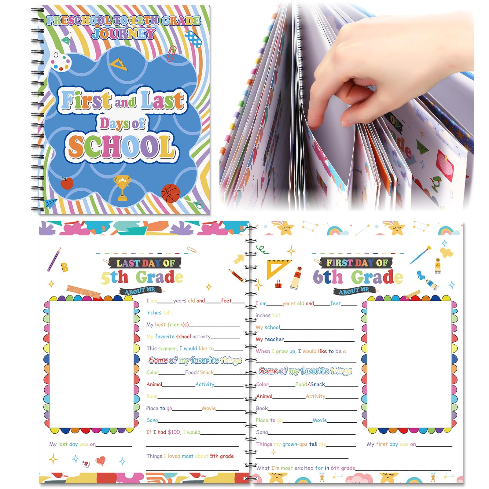 Fullhawl Álbum de recuerdos escolares, álbum de recortes para el primer y último día de escuela, álbum de fotos con bolsillo de recuerdo desde preescolar hasta 12º grado para almacenamiento de fotos