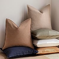 Vista 248 de Foindtower Paquete de 2 fundas de almohada decorativas de lino y liso, funda de cojín decorativa suave, estilo bohemio campestre para silla, sofá