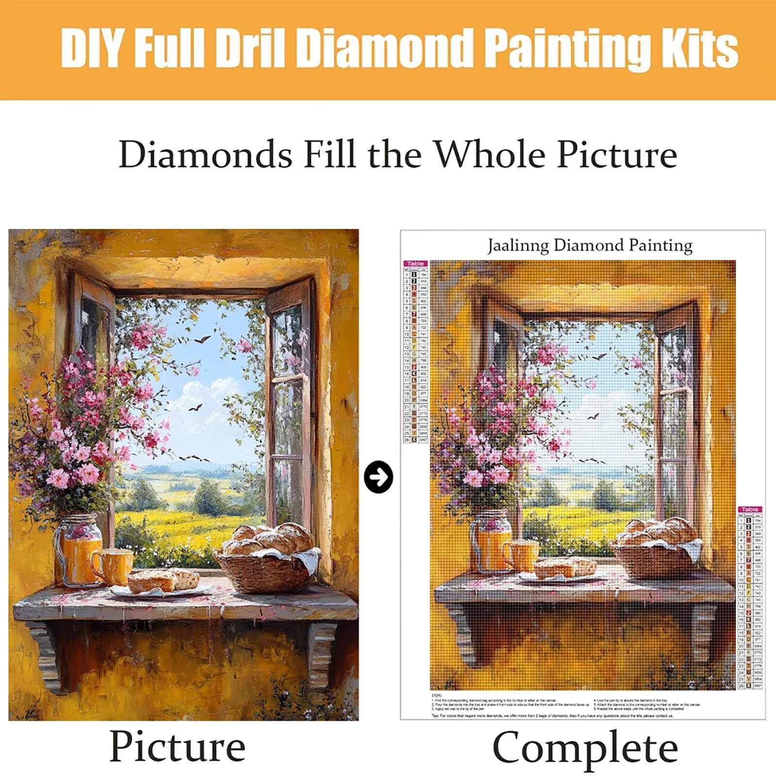 Diamond Painting Kit Completo, Diamond Painting Davanzale, 5D Quadrato Pittura Diamante Kit Manualidades Adultos DIY Diamantini Crystal Art Disegni Ricamo Punto Croce Artigianale,90x120cm Fiori j0-636