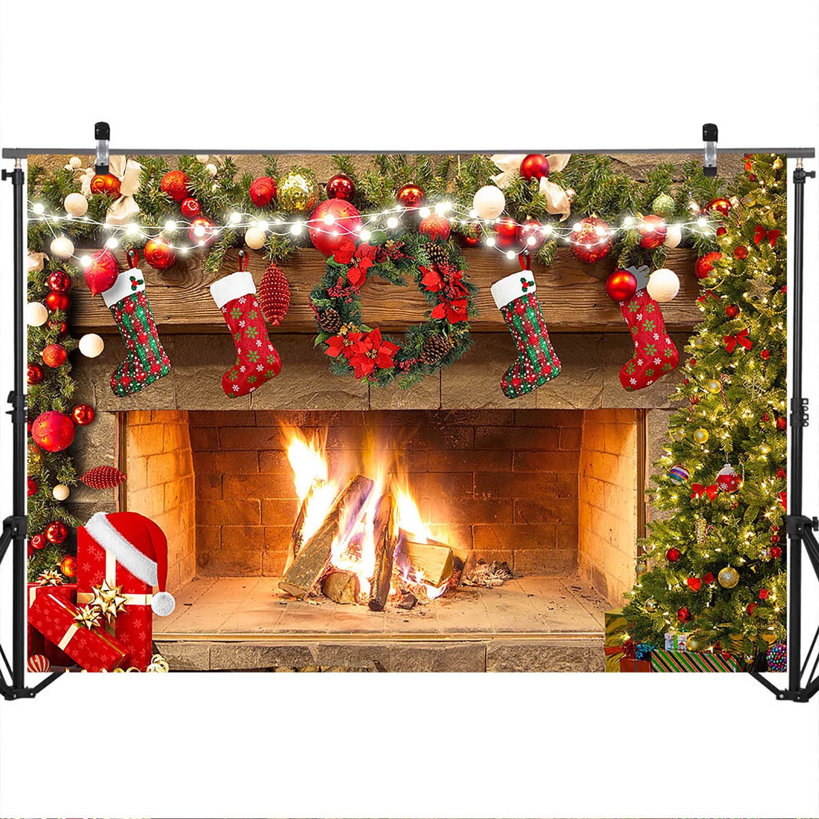 Weihnachtlicher Fotohintergrund – 2 X 1,5 M, Vinyl, Mit Kamin, Socken & Geschenken, Perfekt Für Weihnachtsfotos, Videos Oder Partys