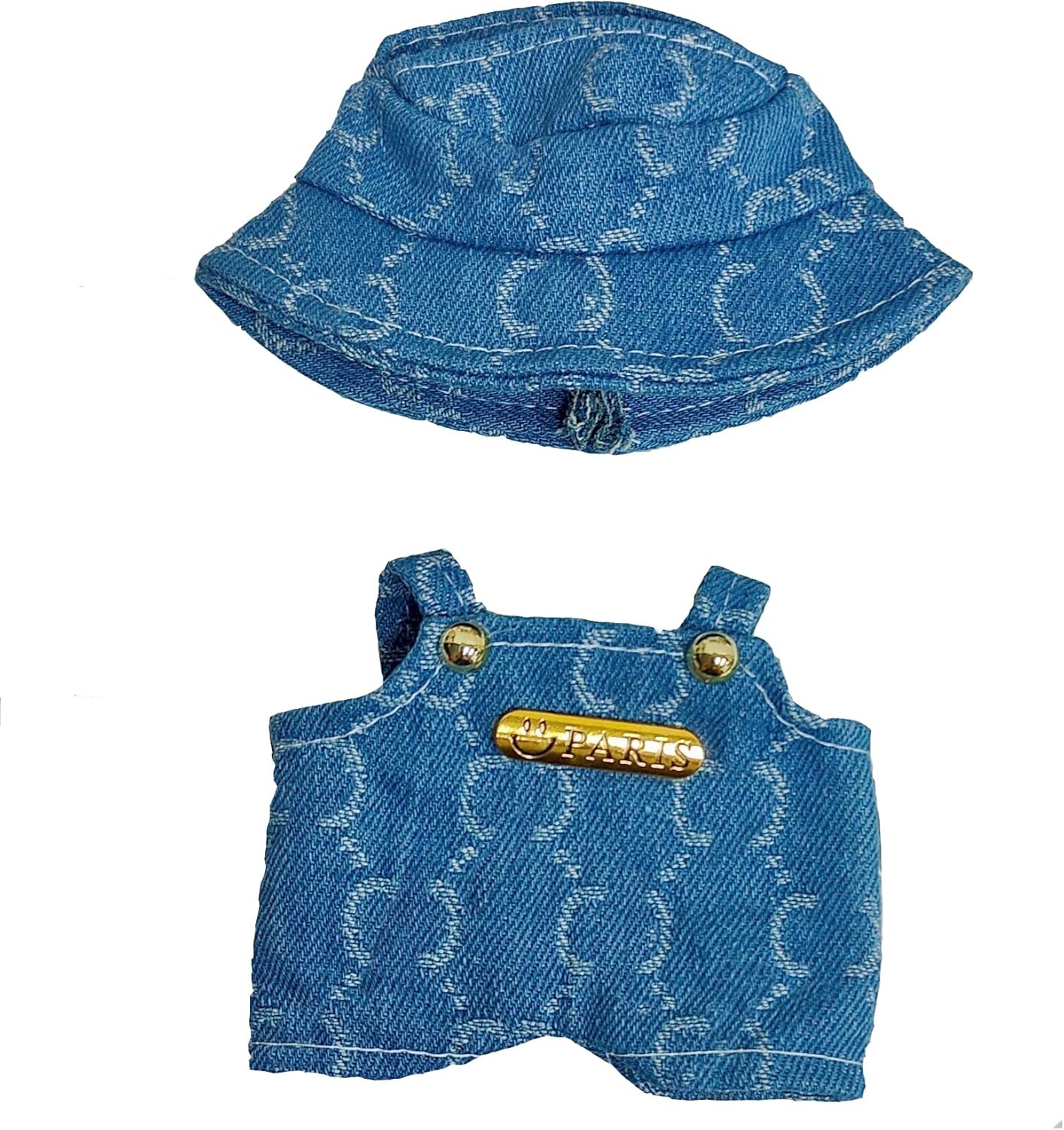 17cm Doll Clothes(No Doll),Cute Dolls Outfit Accessories with Bucket Hat & Denim Jeans , Small Luxurious Clothing Set for Dolls(Blue)