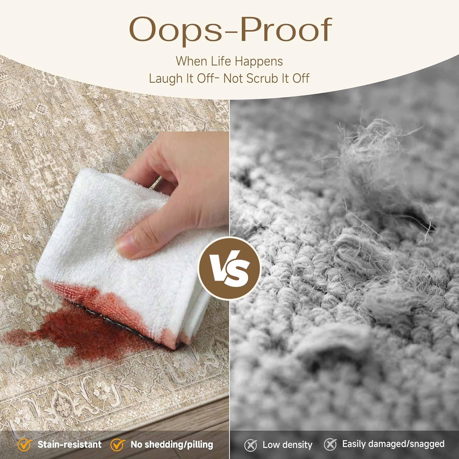 2x6 Washable Runner Rug for Hallway Kitchen Vintage Beige Non Slip Low Pile Carpet Traditional Retro Soft Throw Rug for Bathroom Bedroom Entryway Indoor Entrance