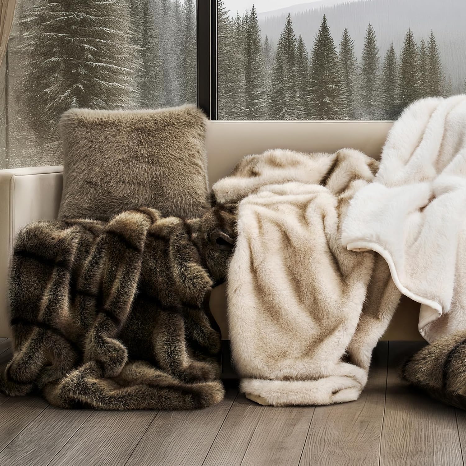 EVERGRACEHOME Luxury Faux Fur Throw Blanket, Soft Fluffy Faux Mink Blankets for Bed, Couch, Sofa, Thick Cozy Plush Warm Fur Throws with Reversible Velvet, Ombré Sable Brown, 60"x80" - Image 8