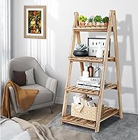 Vista 6 de Estante de escalera de 4 niveles, estantes de escalera para plantas, estante de escalera plegable, estantería de escalera para oficina, dormitorio