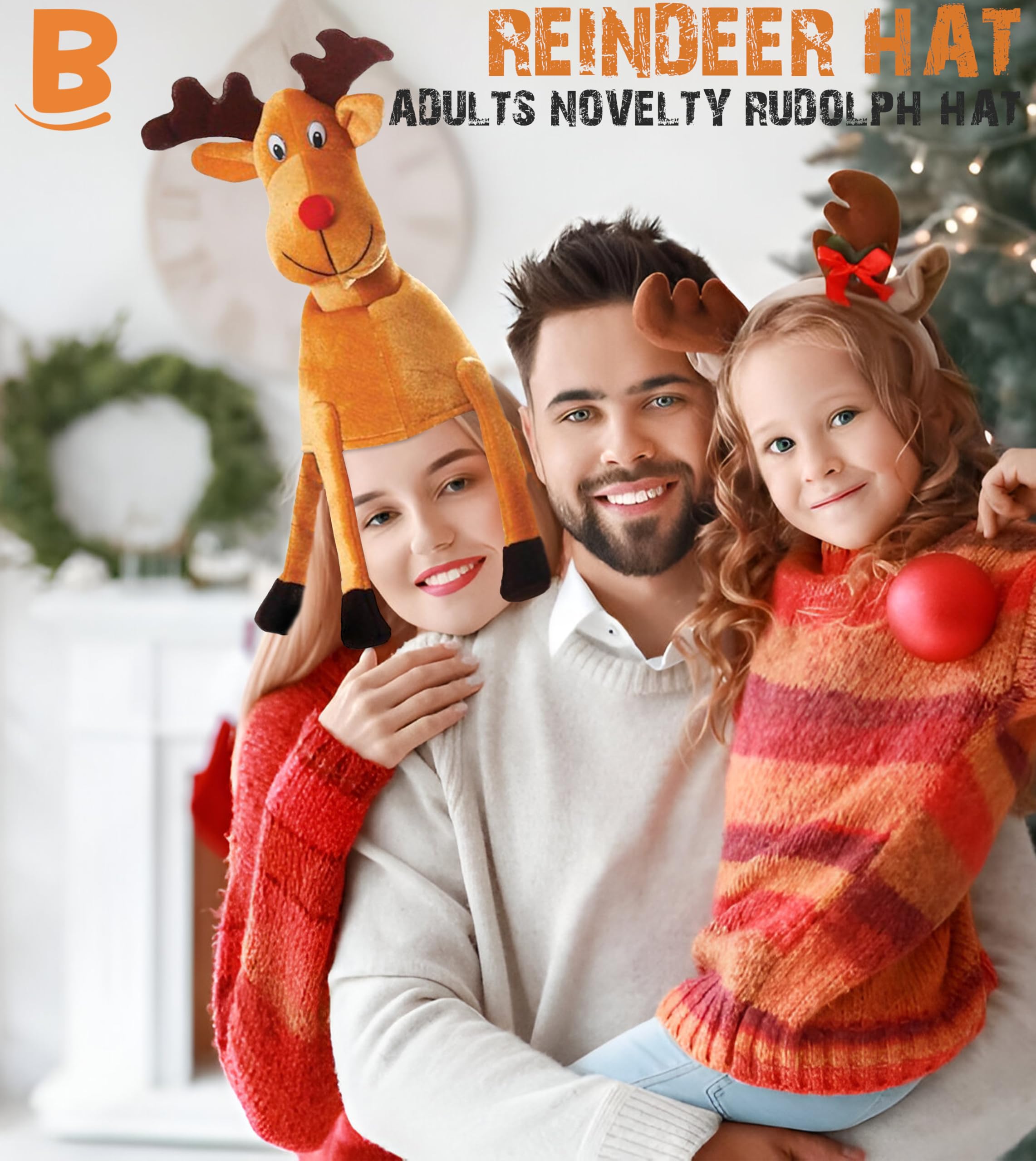 Dreamzfit® Pack of 2 Novelty Christmas Hats: Santa Hat & Reindeer Antlers Headband for Adults. Fun Xmas Party Accessories for Ugly Jumper Parties Office Events - Image 2