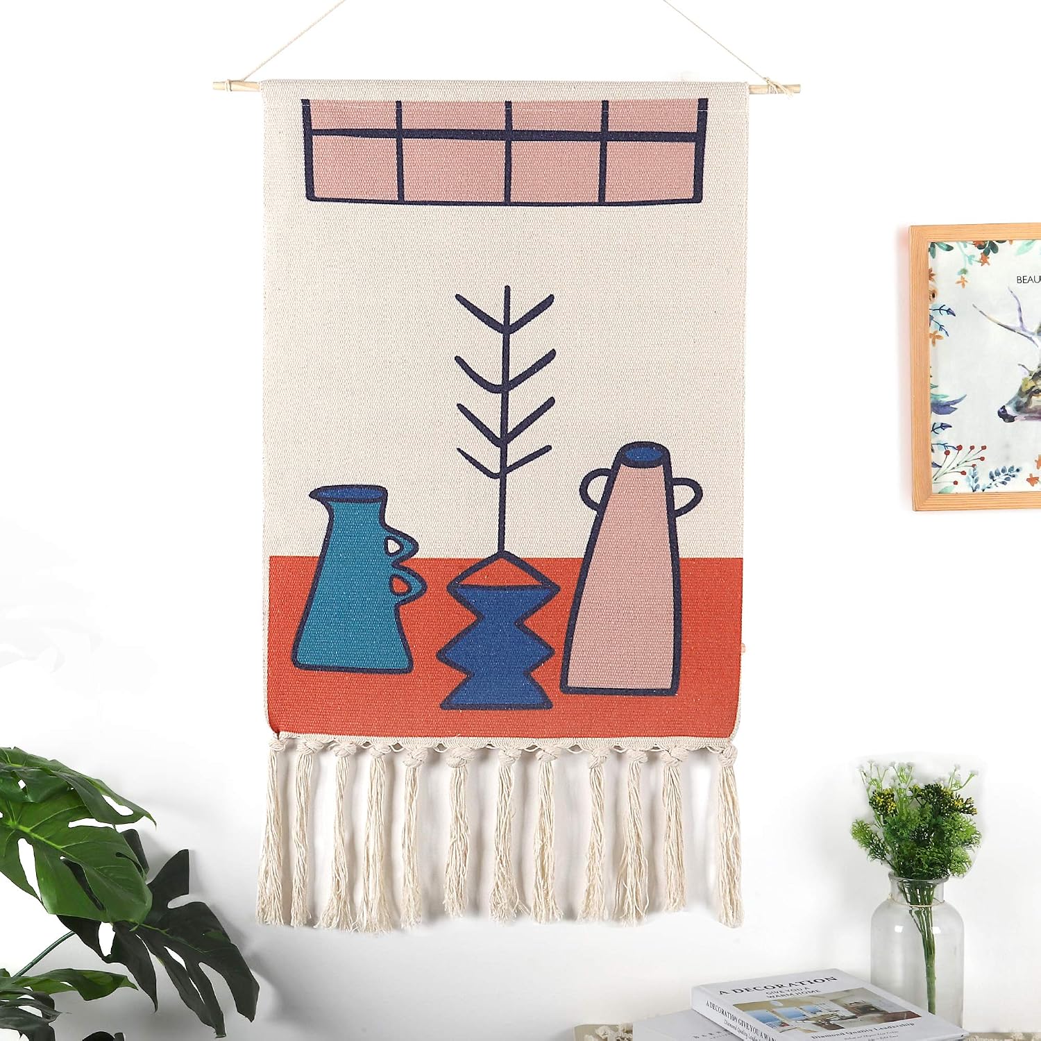 Maydear Macrame Woven Wall Hanging Tapestry- Boho Chic Bohemian Geometric Art Decor - Beautiful Apartment Dorm Room Door Decoration-Northern European Tapestry,19.7" W×35.4" L