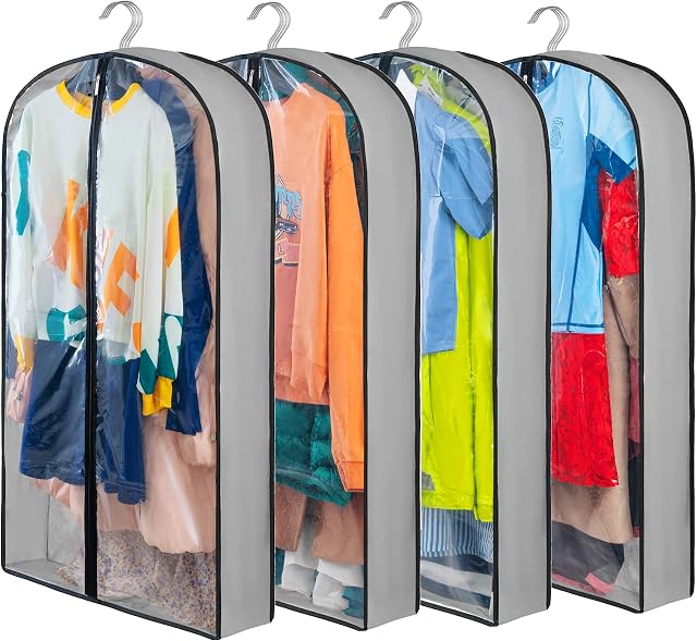 4 Pack Clothes Covers with Zip, 40" (102cm) Garment Bags Clothes Storage Gusseted Suit Covers Protector Bags Breathable Hanging Garment Covers Suit Bag Jacket Coat Covers for Wardrobe (4Pack-100CM)