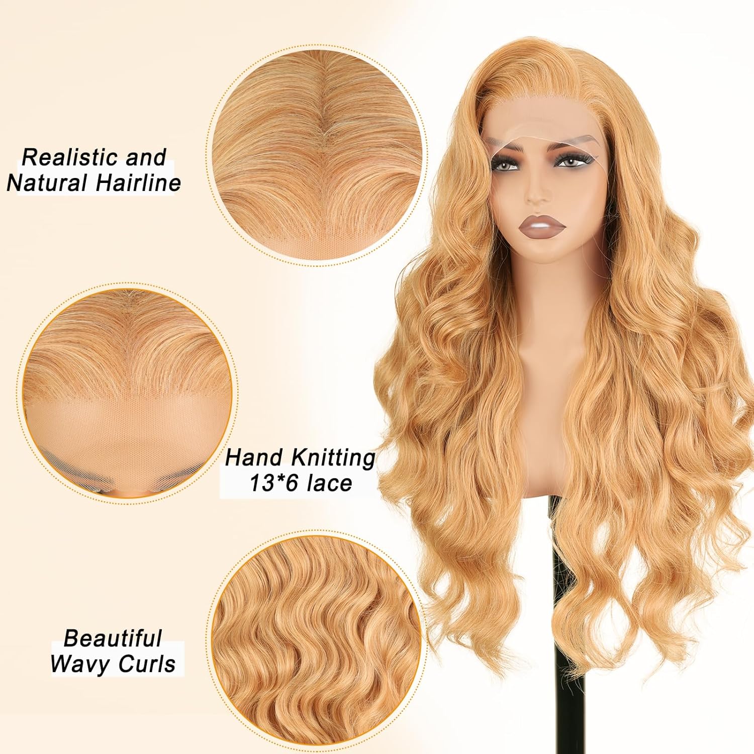 X-TRESS 13x6 Free Part Honey Blonde Wig 26inch HD Lace Frontal Wig 13x6 Natural Looking Easy to Wear Heat Resistant Synthetic Wigs Malibu Long Wavy Girls Cosplay Daily Party Use for Black Women