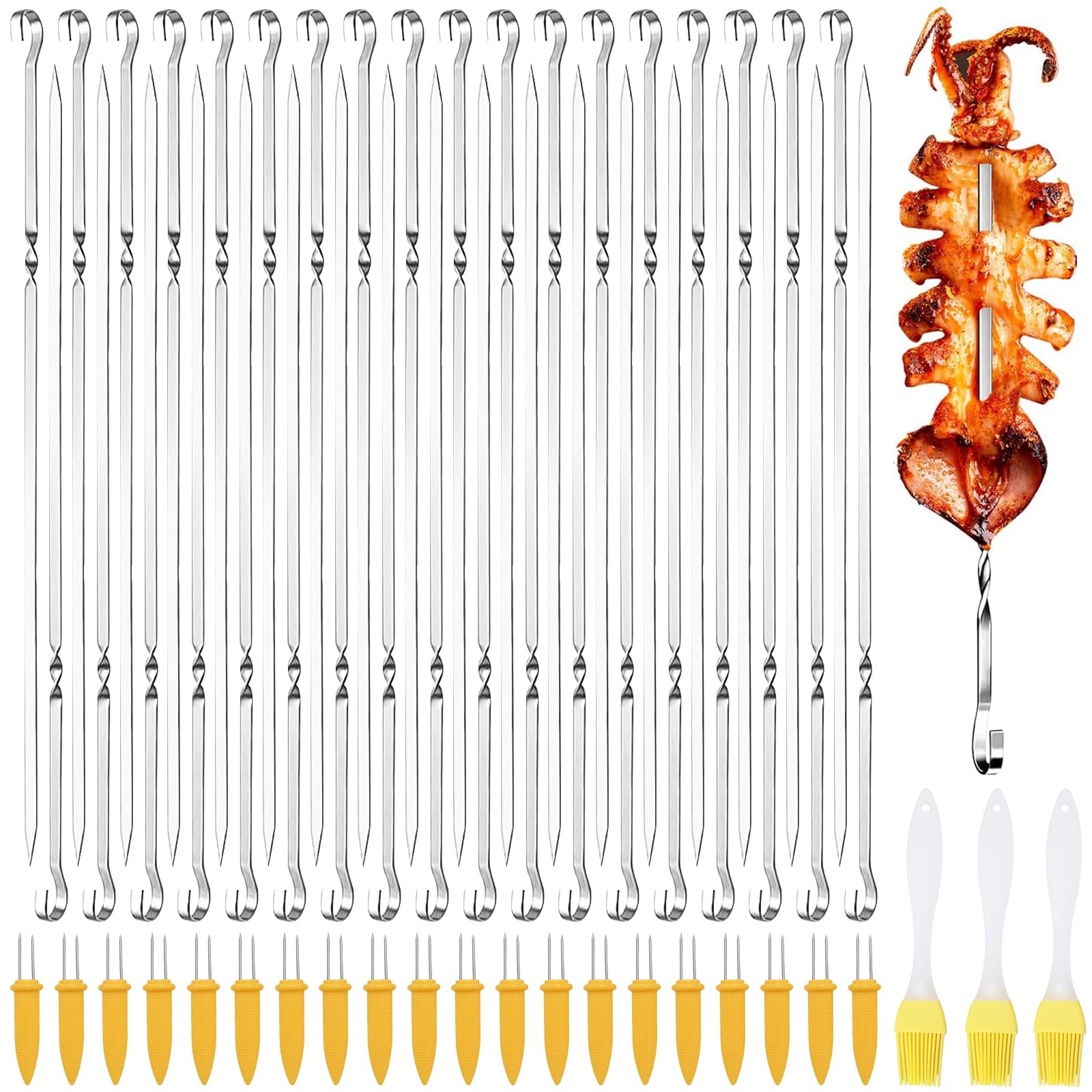 Lot De 36 Brochettes En Inox Réutilisables - 28.3 Cm, Avec 20 Fourchettes à Maïs Et 3 Pinceaux à Huile Pour Barbecue - 10