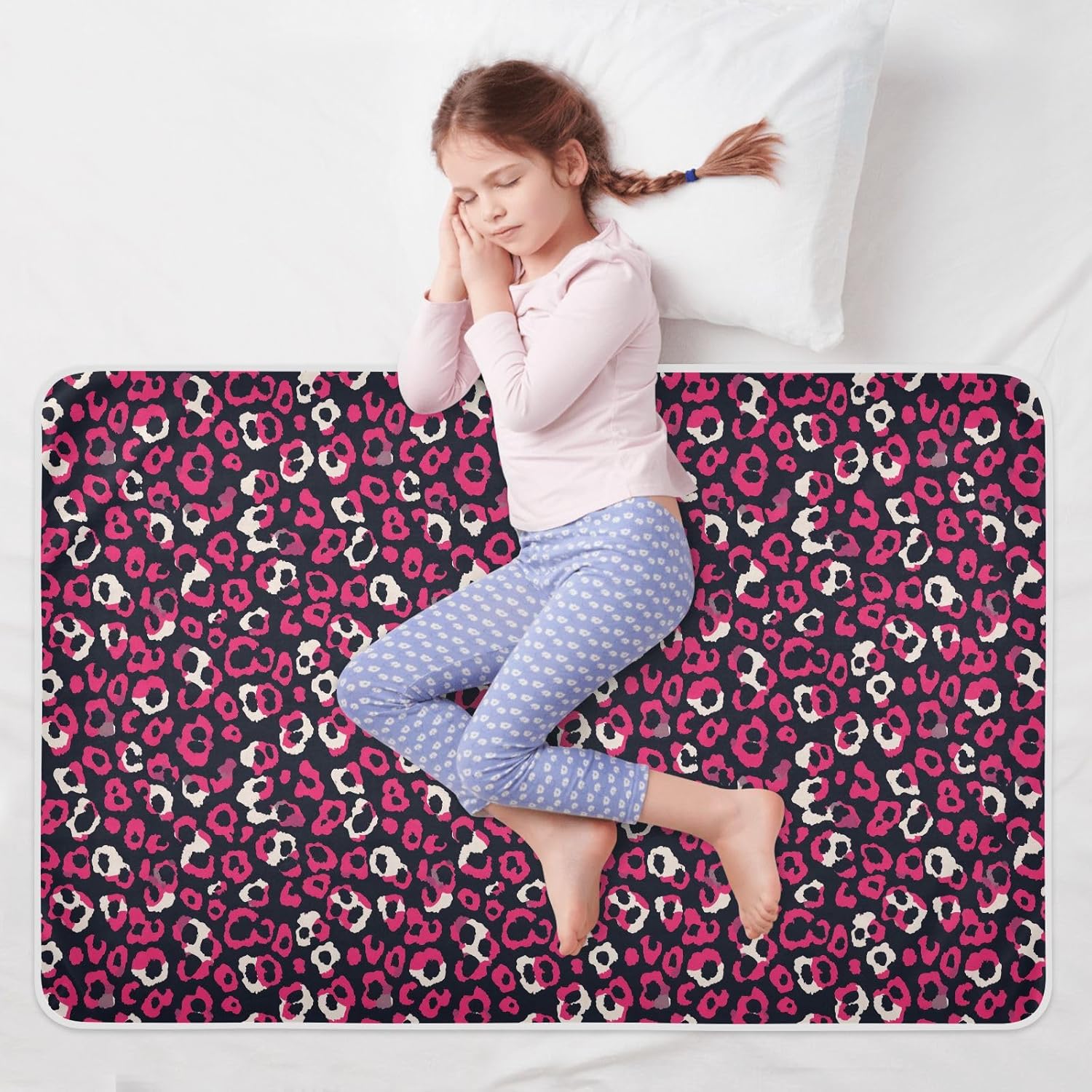 Leopard Pattern Magenta Black Extra Large Resuable Changing Pad Covers Highly Absorbent Diaper Changing Pad Non-Slip Bed Liners for Toddler Kids, 52" L x 34" W