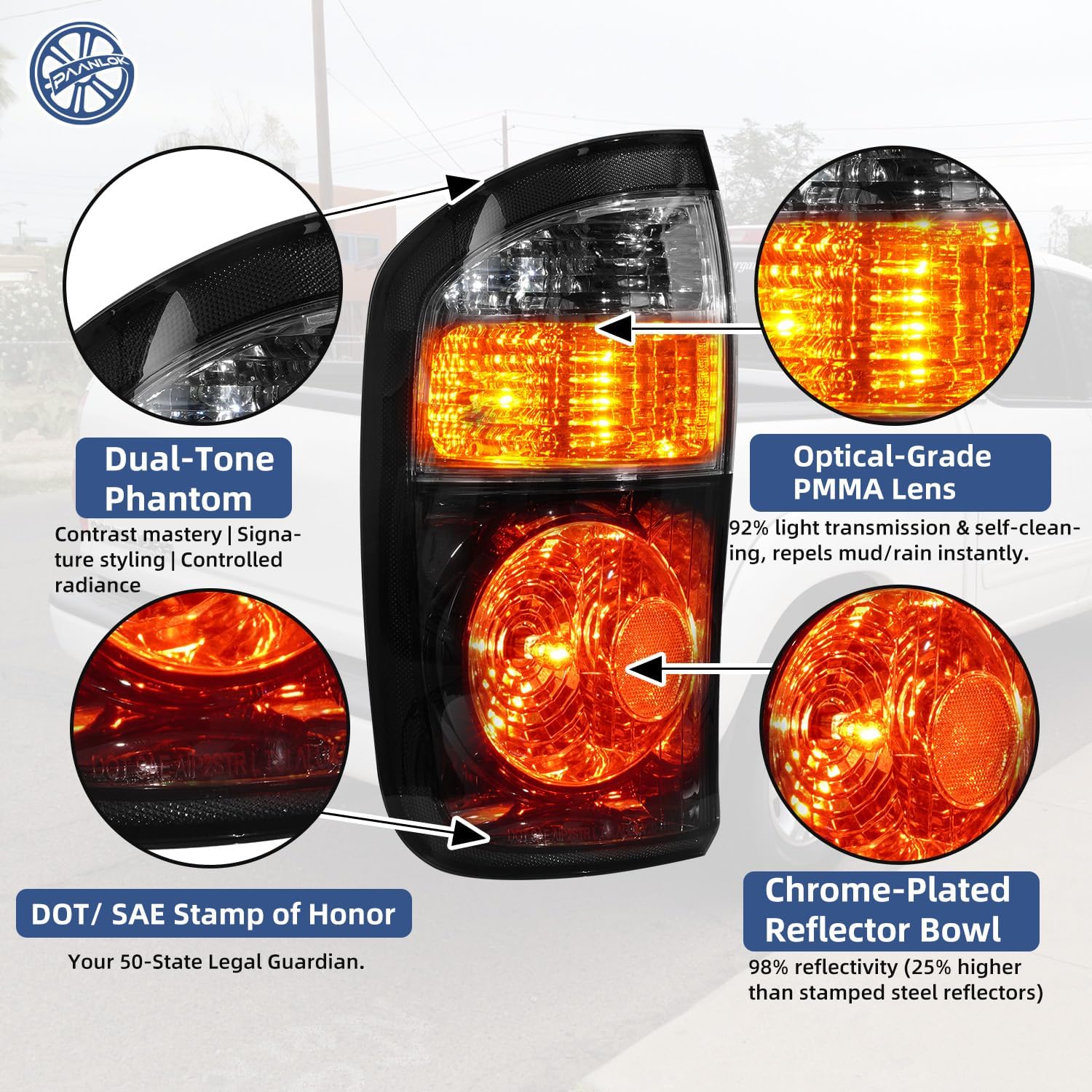 DOT Approved OE-Style Smoke Tail Lights for 2004 2005 2006 Toyota Tundra Crew Cab & Double Cab | Complete Kit w/Bulbs & Wiring Harness | Plug & Play Direct Fit Replacement