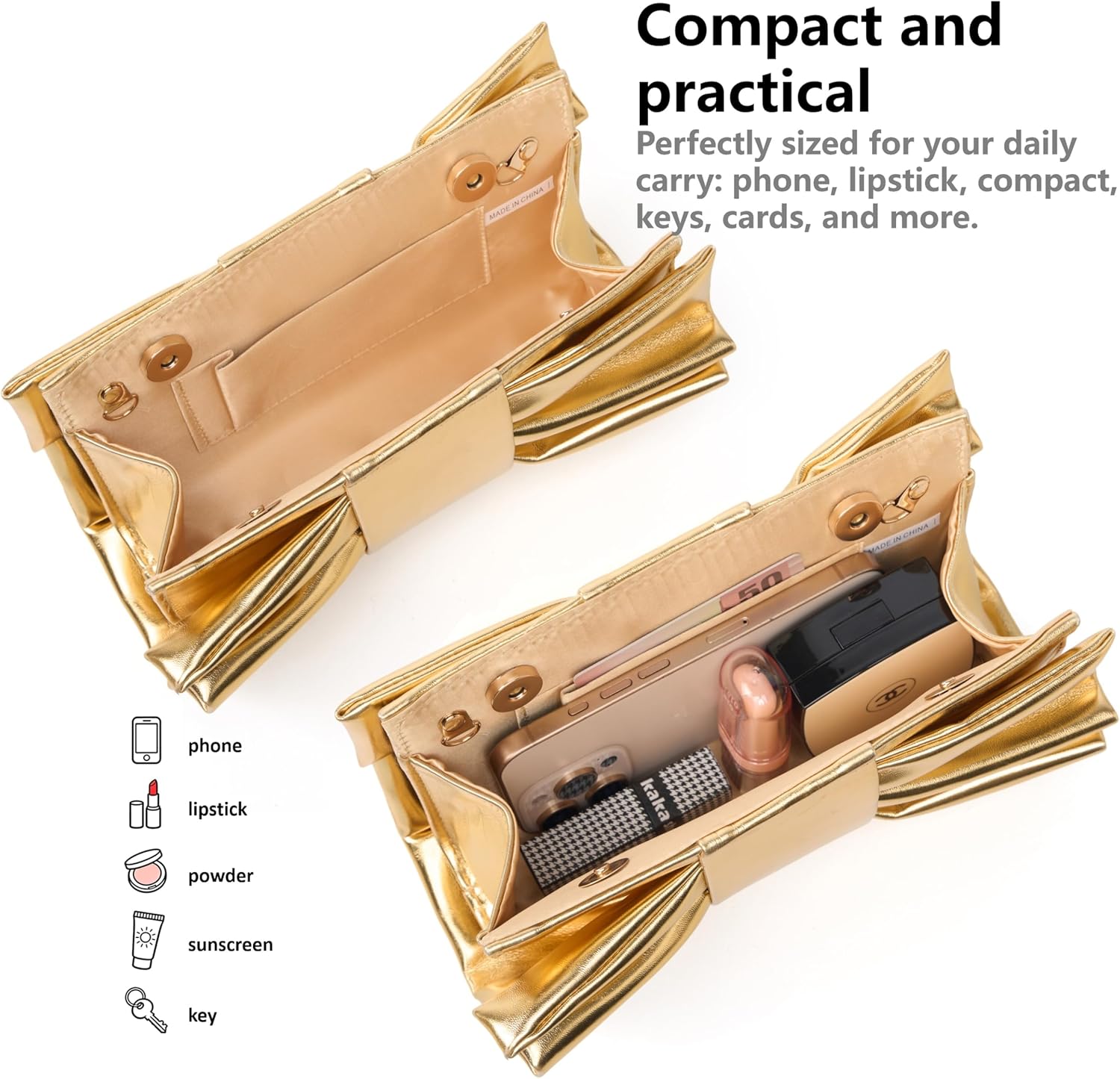 Gurina Bowknot Shape Pleated PU Clutch Purse for Women Formal - Evening Bag with Detachable Chain for Weddings, Proms - Image 3