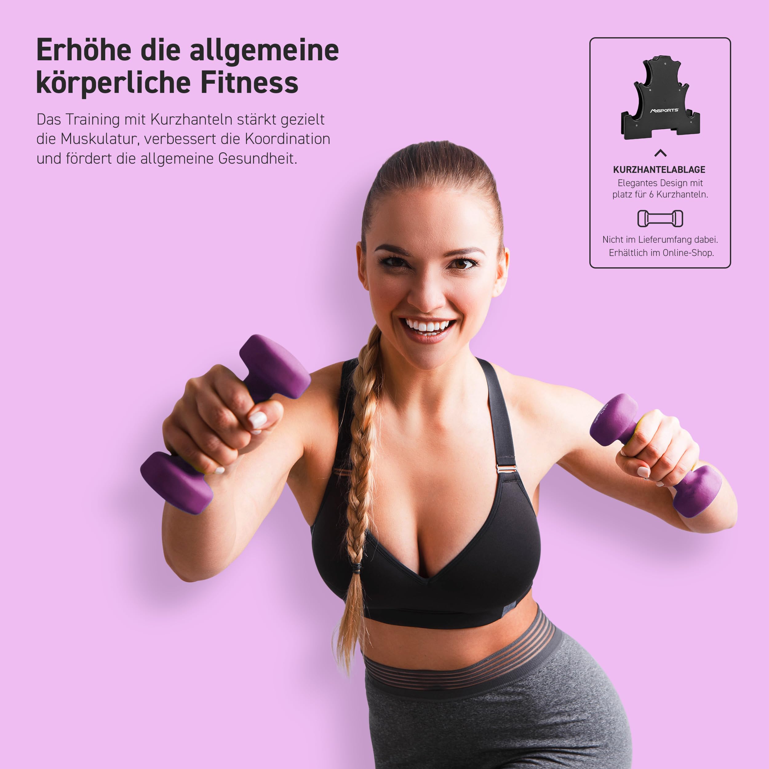 MSPORTS Hantle krótkie, zestaw 2 sztuk, neopren 0,5 – 5 kg, w zestawie plakat z ćwiczeniami, zestaw hantli