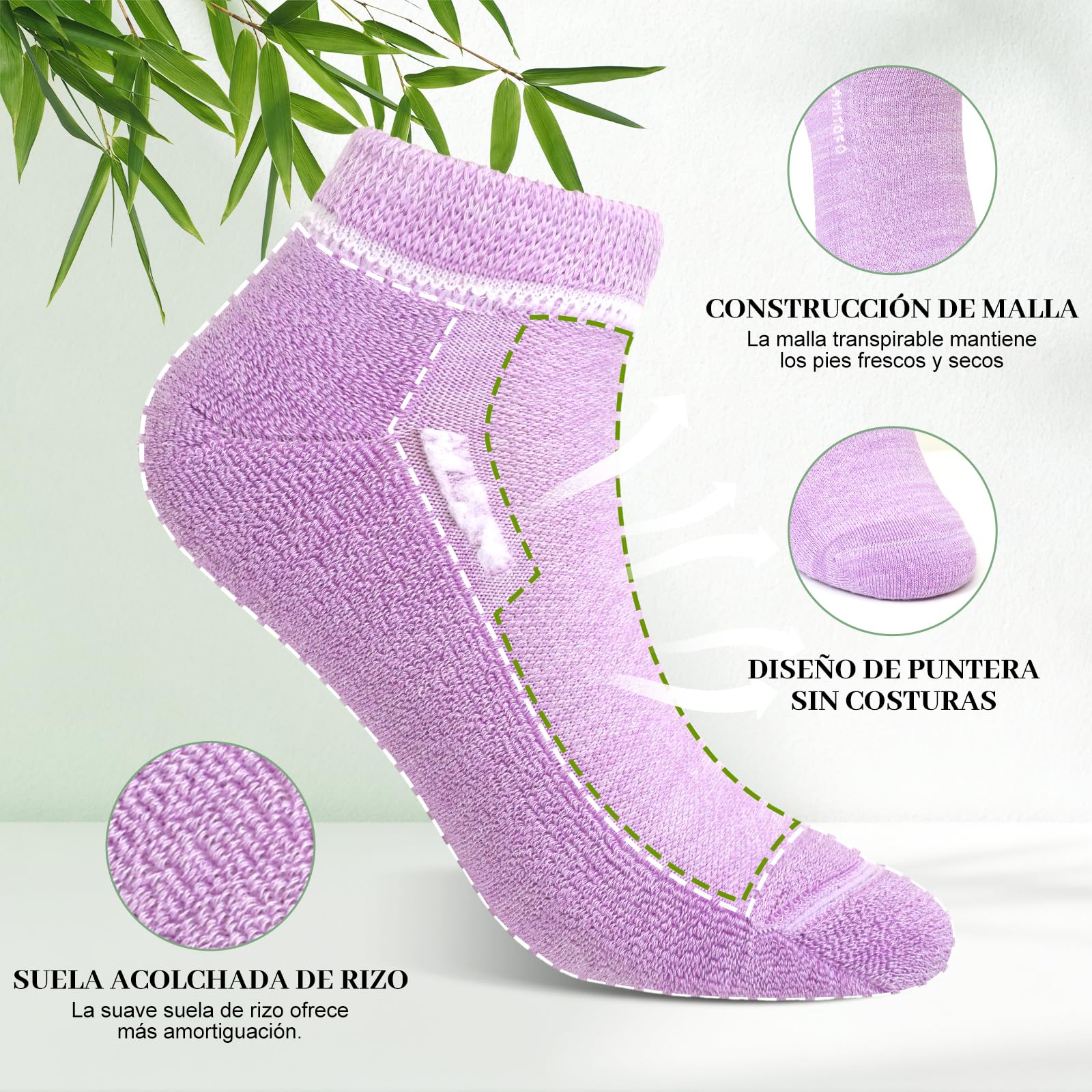 LOFIR Calcetines Diabéticos Tobilleros para Mujer: Calcetines Cortos de Verano Bambú Sin Goma Sin Costuras Extra Anchos para Pies Hinchados Mayores y Embarazadas 6 Pares