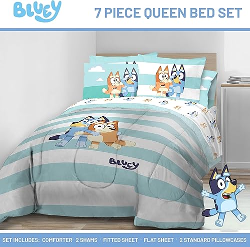 Vista 151 de Jay Franco Blippi & Meekah Trucks - Juego de edredón tamaño matrimonial, juego de sábanas y fundas de almohada de 7 piezas, color azul, juego